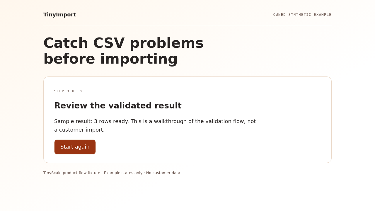 TinyImport synthetic example: Review the validated result