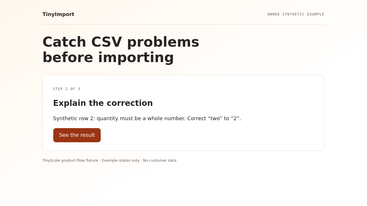TinyImport synthetic example: Explain the correction