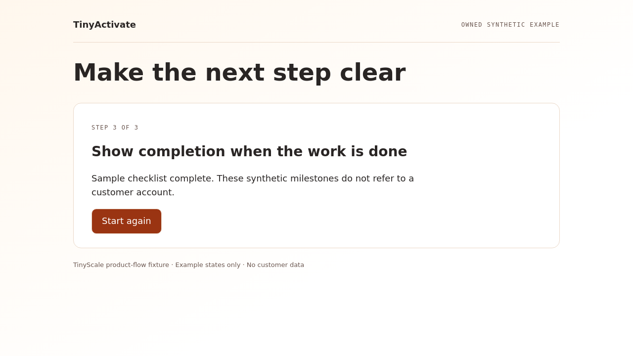 TinyActivate synthetic example: Show completion when the work is done