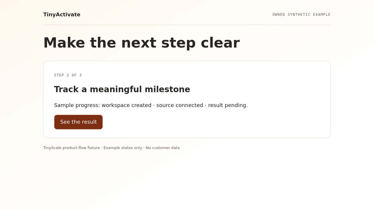 TinyActivate synthetic example: Track a meaningful milestone