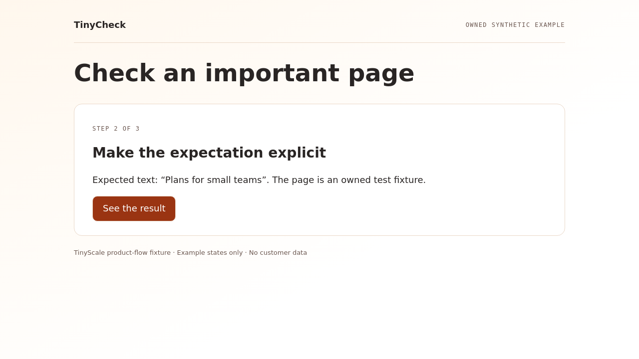 TinyCheck synthetic example: Make the expectation explicit