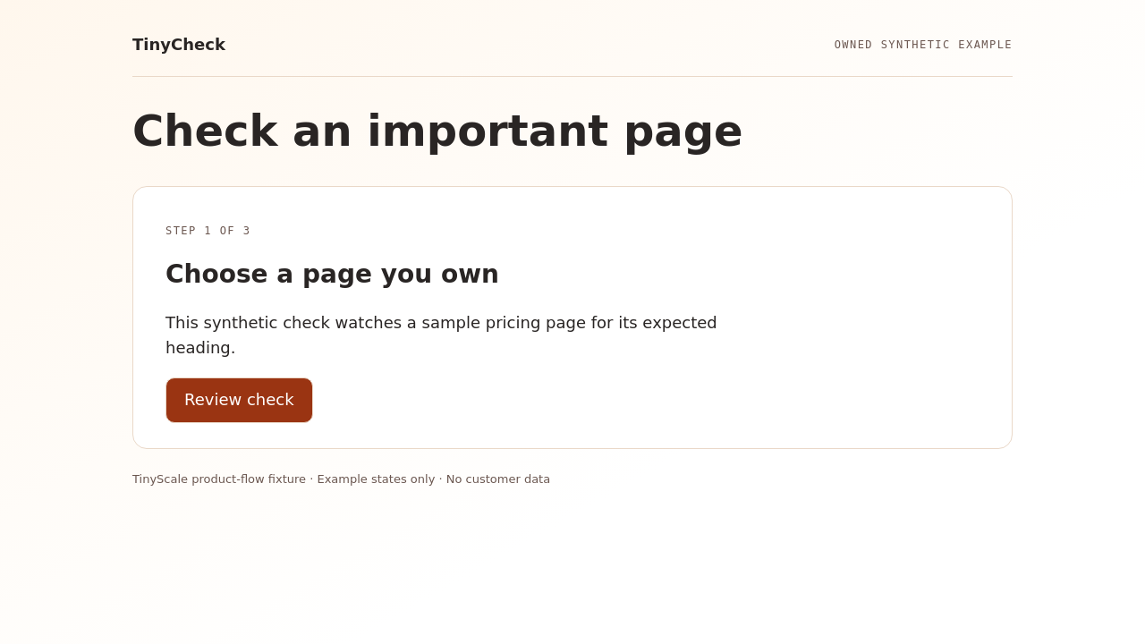 TinyCheck synthetic example: Choose a page you own