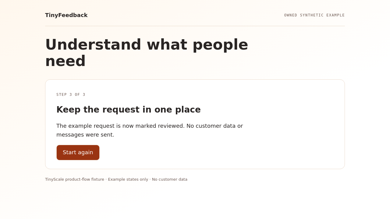 TinyFeedback synthetic example: Keep the request in one place