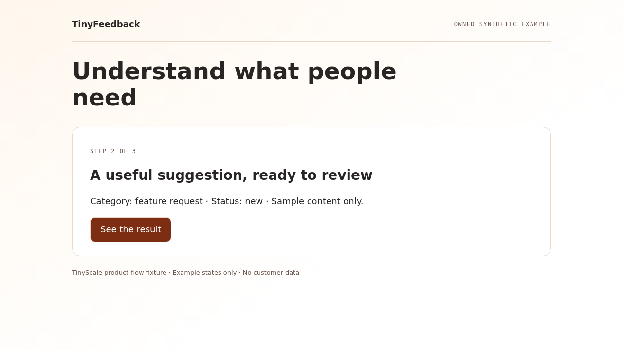 TinyFeedback synthetic example: A useful suggestion, ready to review